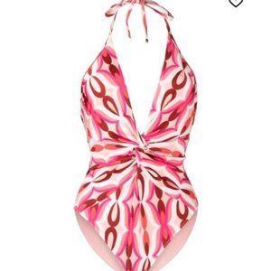 Patbo Women Twisted Front Plunge Neckline Halter Tie One Piece Swimsuit Small